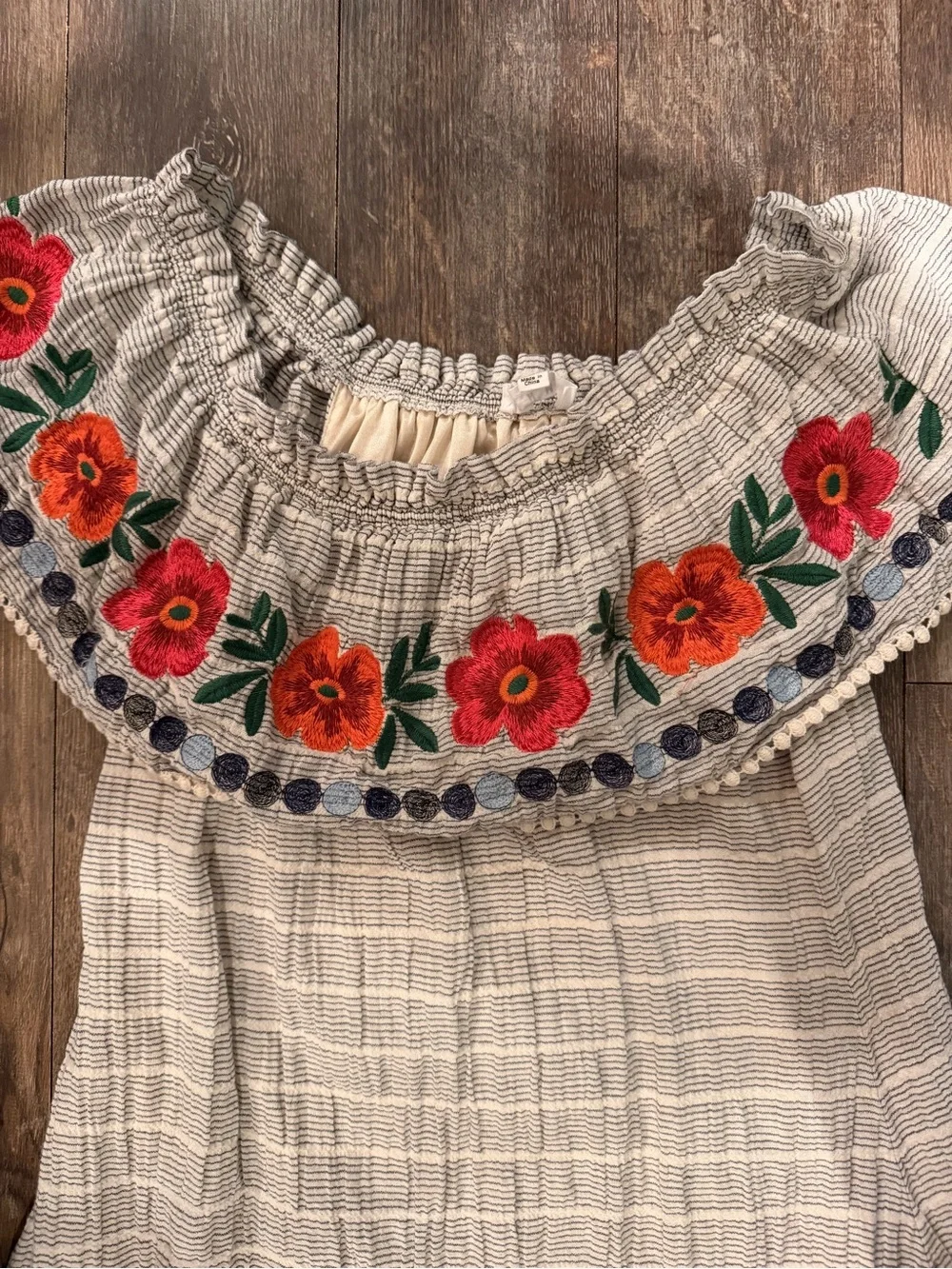 THML Cream Off-Shoulder Dress with Bright Floral Embroidery - Picture 2 of 3